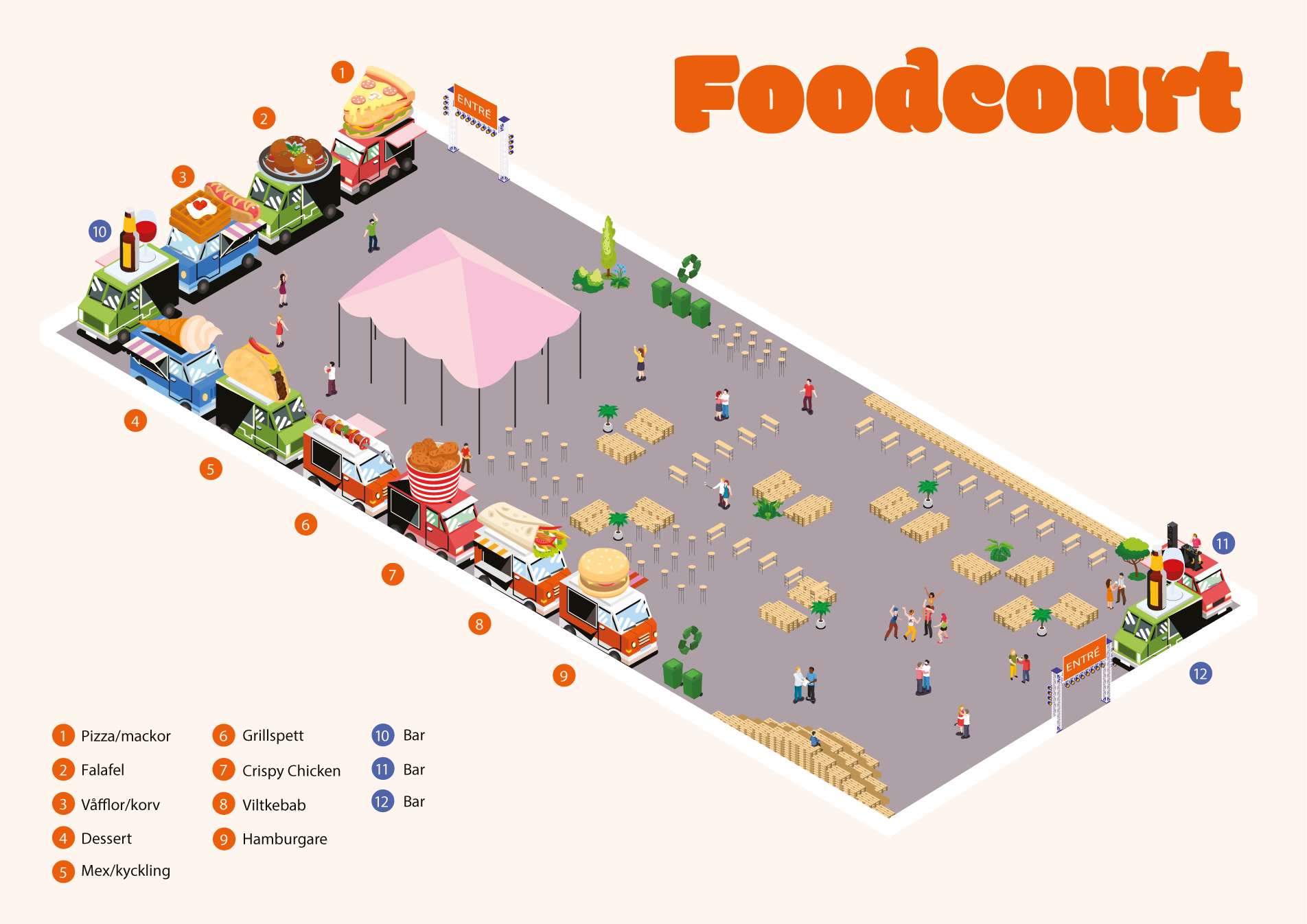 Karta över foodcourt-området på Töreboda Kanalfestival